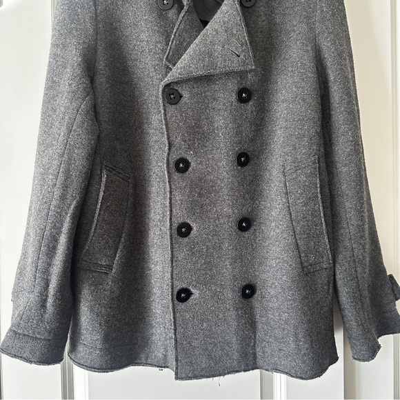 BARENA VENEZIA MEN'S VIRGIN WOOL CHARCOAL KNIT DOUBLE-BREASTED BUTTON PEACOAT - Picture 4 of 9